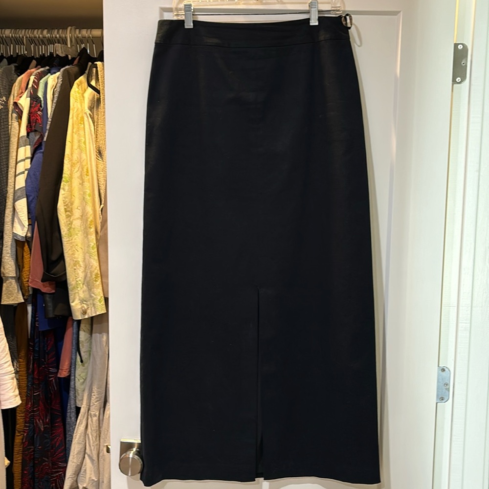 Long black kick front skirt from banana republic factory.